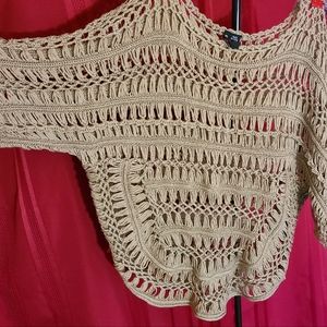 Women's Beige Crochet Open Knit Top